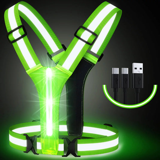 LED Reflective Running Vest Gear,Light up Vest Runners Night Walking USB Rechargeable,Up to 11Hrs Light with Adjustable Waist/Shoulder for Women Men Kids