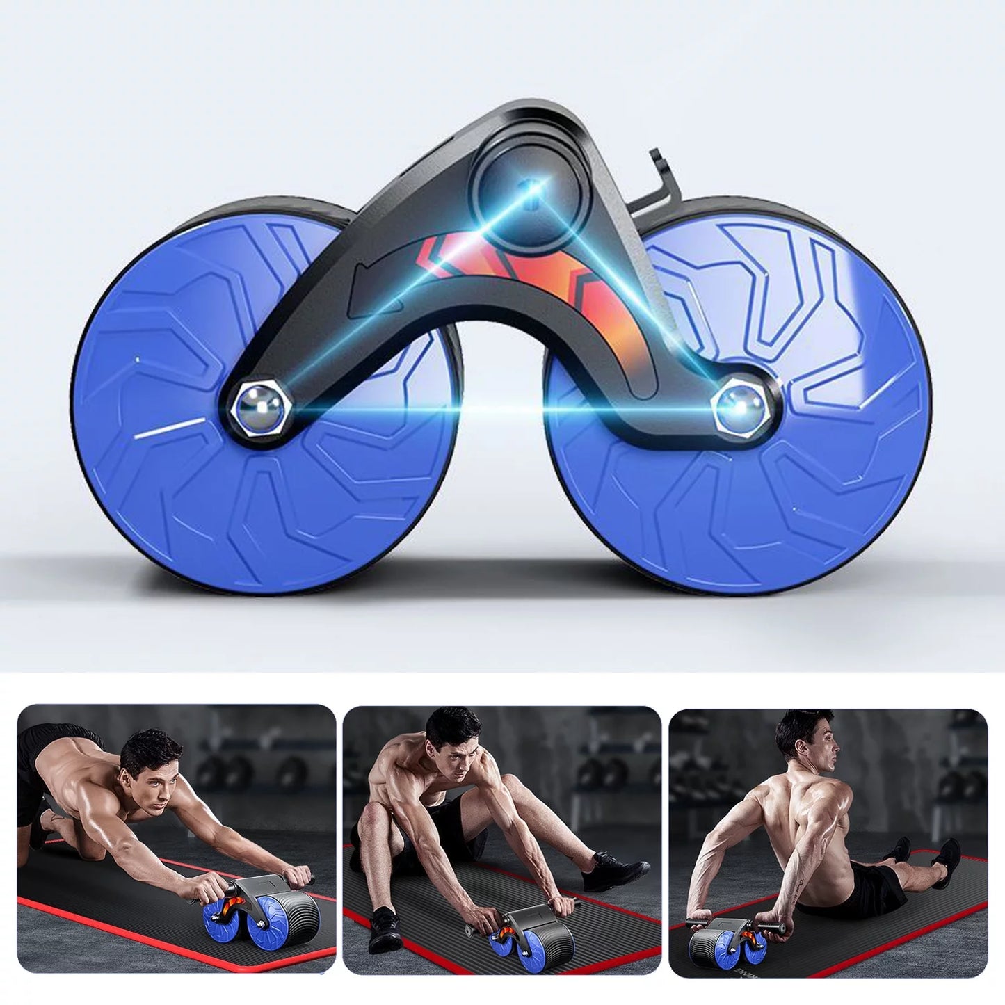 2024 New Ab Abdominal Exercise Roller Elbow Support, Abs Roller Wheel Core Exercise Equipment, Automatic Rebound Abdominal Wheel Blue