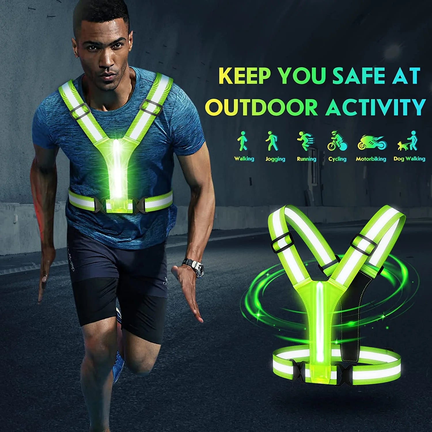 LED Reflective Running Vest Gear,Light up Vest Runners Night Walking USB Rechargeable,Up to 11Hrs Light with Adjustable Waist/Shoulder for Women Men Kids