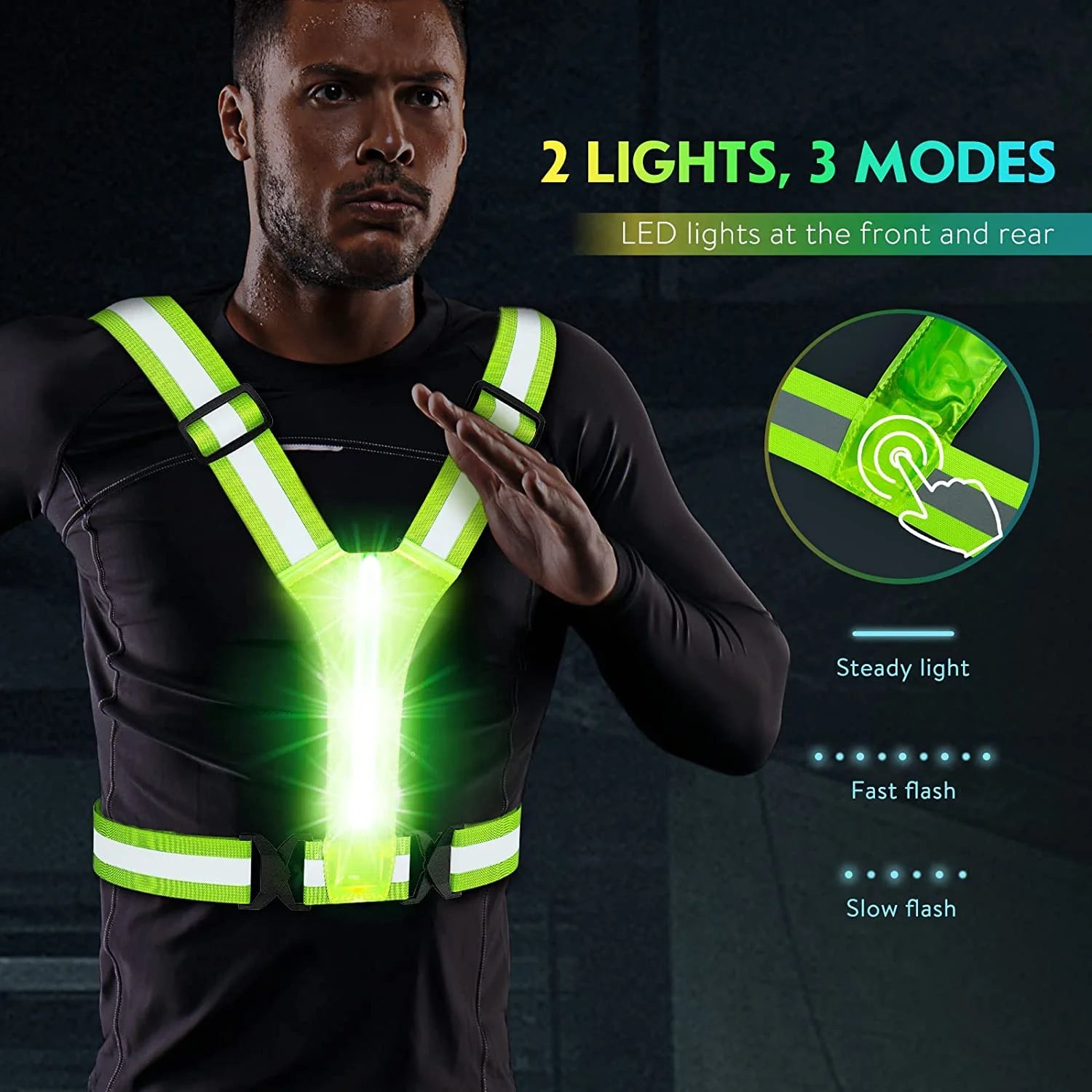 LED Reflective Running Vest Gear,Light up Vest Runners Night Walking USB Rechargeable,Up to 11Hrs Light with Adjustable Waist/Shoulder for Women Men Kids